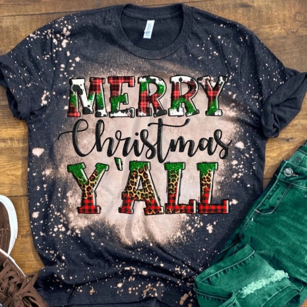 Merry Christmas yall bleached shirt